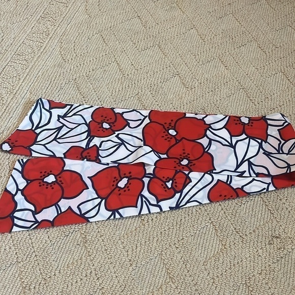 Vintage floral Scarf Belt Head wrap Headband Hair Res Blue Flowers Tropical 60s - Picture 4 of 4